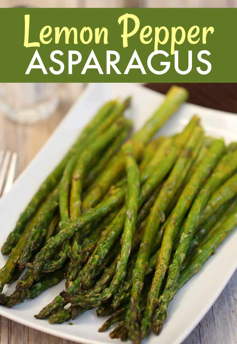 A plate of food, with Lemon pepper asparagus