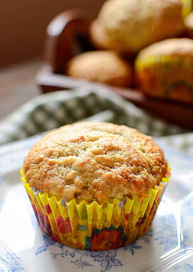 A close up of a piece of a muffin