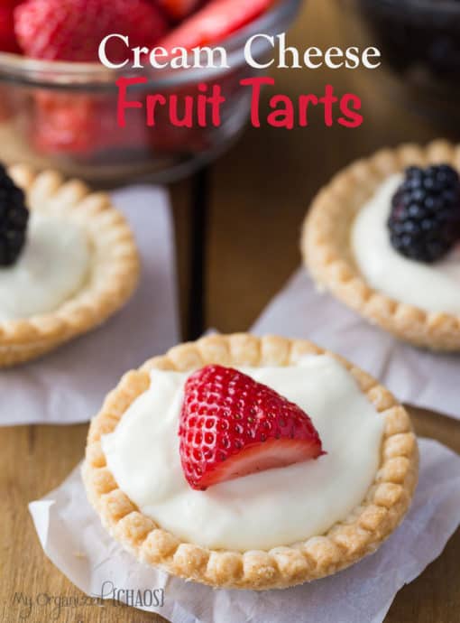 Mini Cream Cheese Fruit Tarts with fresh berries on top.