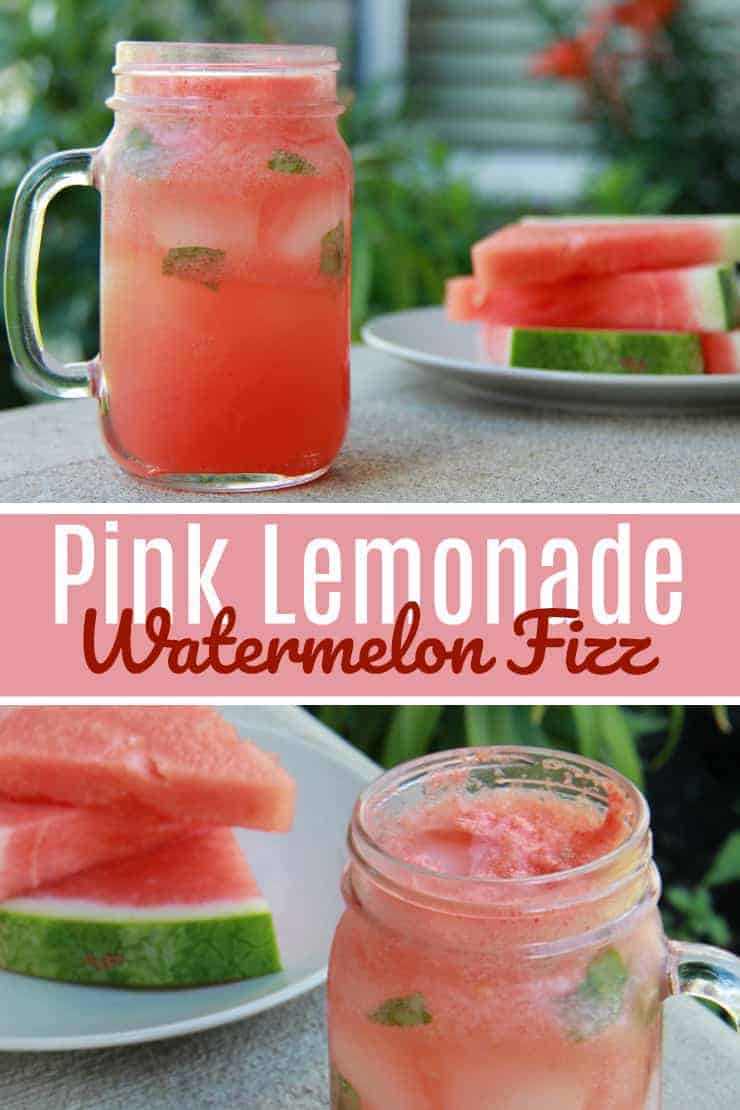 A close up of a drink, with Lemonade and watermelon