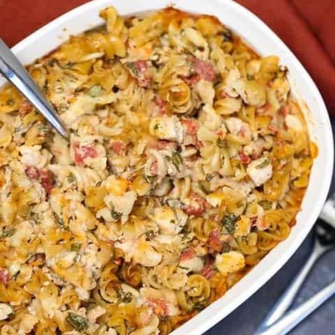 Chicken and Spinach Pasta Casserole is very easy to put together and can be refrigerated until you bake. The chicken, pasta, spinach and cheese combine nicely