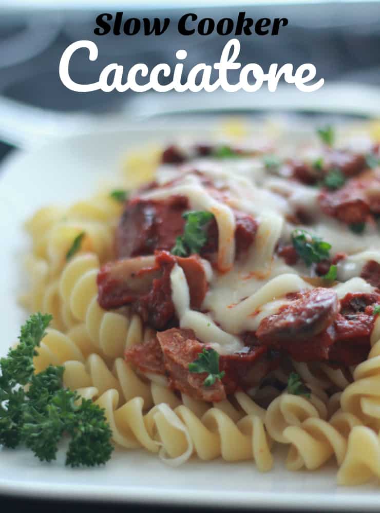 A plate of food with pasta, with Slow cooker cacciatore