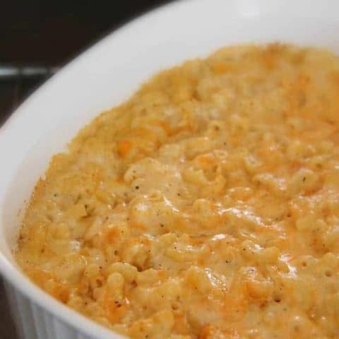 A bowl of mac and cheese, with Cheese and Macaroni