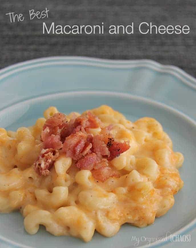 A plate of food, with Cheese and Macaroni