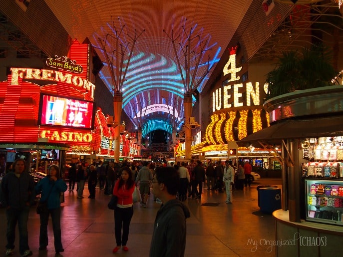 at night with Fremont Street Experience in the background