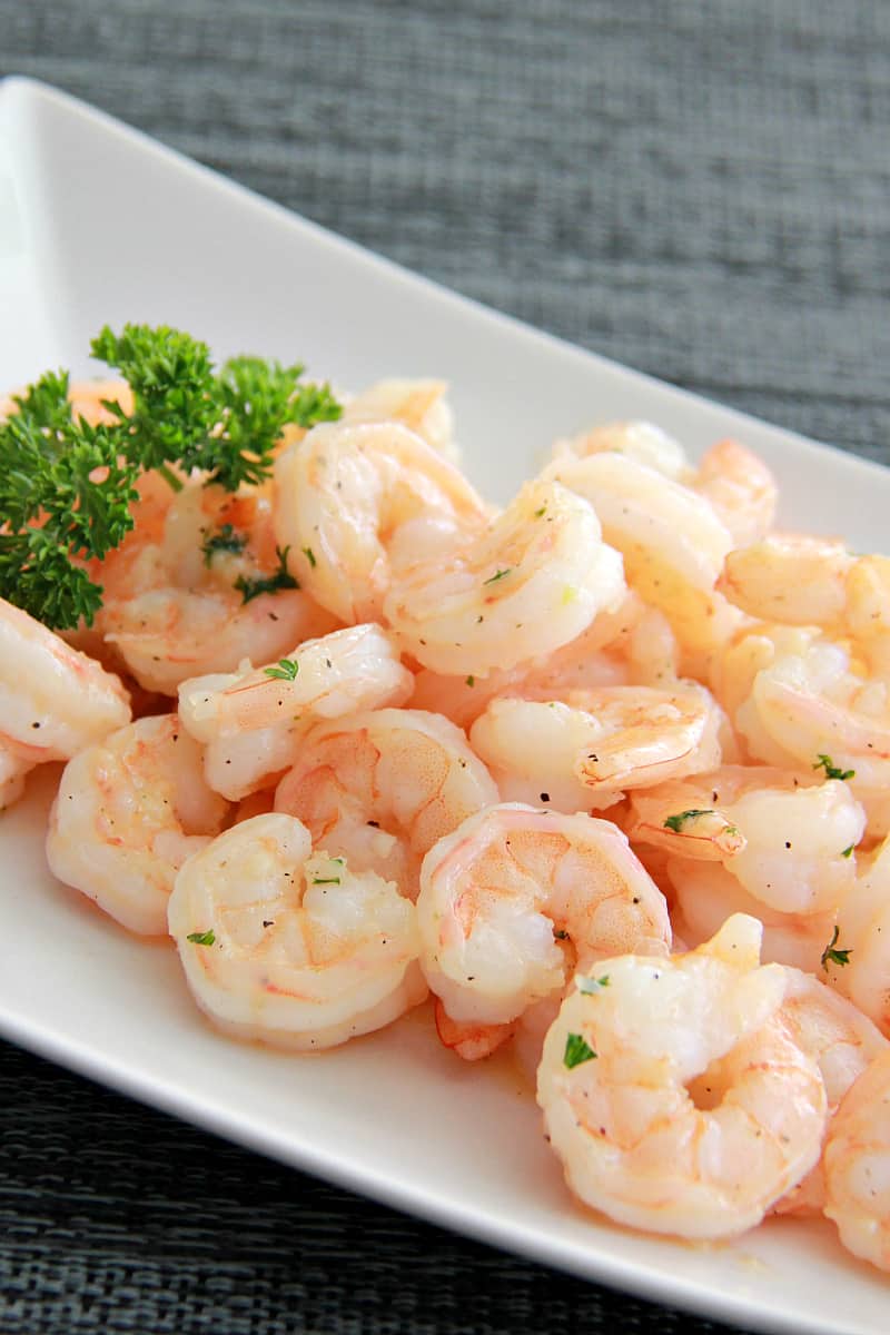 A plate of shrimp, with Garlic shrimp