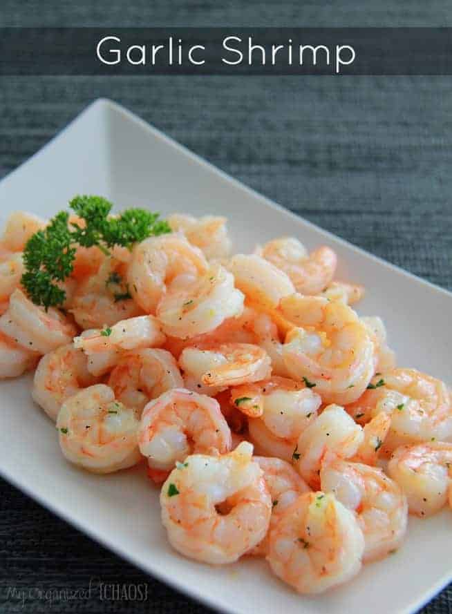 A plate of food, with Shrimp and Garlic