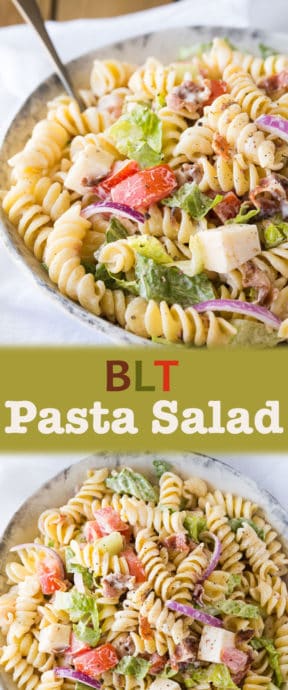 Bring on the Summer BBQ's and serve BLT Pasta Salad! This yummy easy salad recipe is full of bacon, tomato, lettuce, pasta and more - one of my favourites!