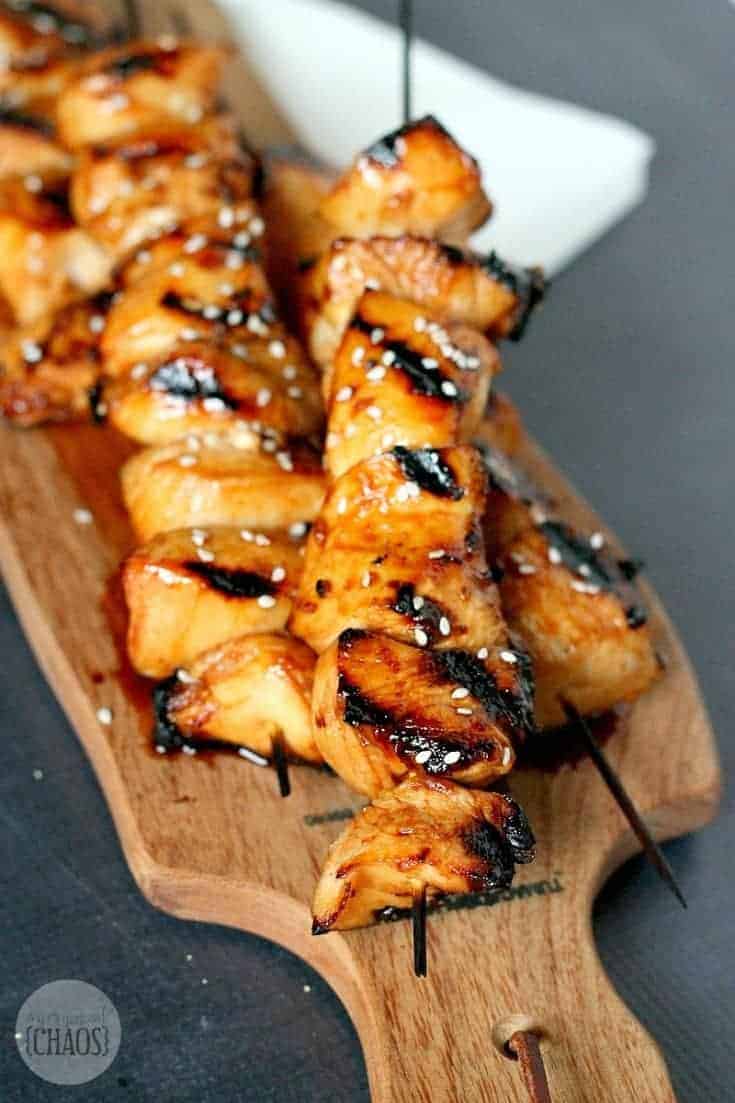 Honey Sriracha Grilled Chicken Skewers recipe s 'sweet, mildly sour with a bit of a kick' taste. sriracha, chicken kebab recipe, sriracha sauce