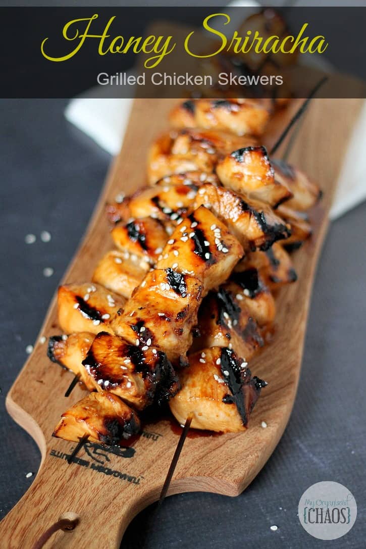 Honey Sriracha Grilled Chicken Skewers recipe s 'sweet, mildly sour with a bit of a kick' taste. sriracha, chicken kebab recipe, sriracha sauce