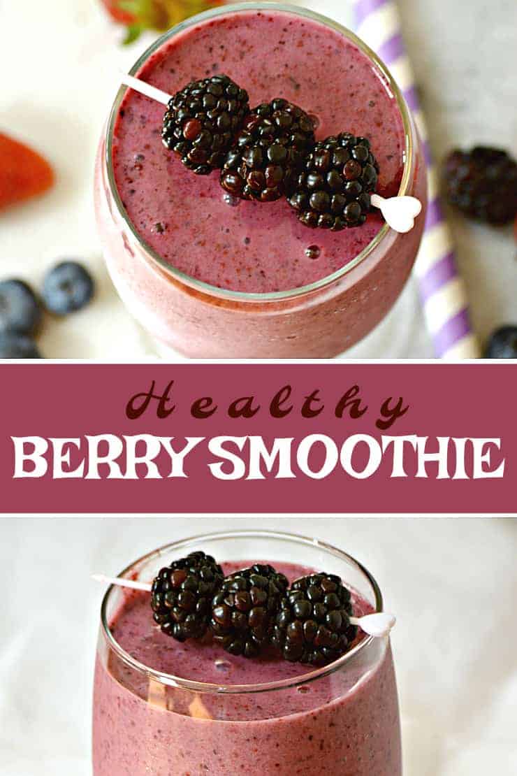 This Healthy Berry Smoothie recipe a simple 4-ingredient smoothie recipe that is easy to make and packed with fruit goodness.