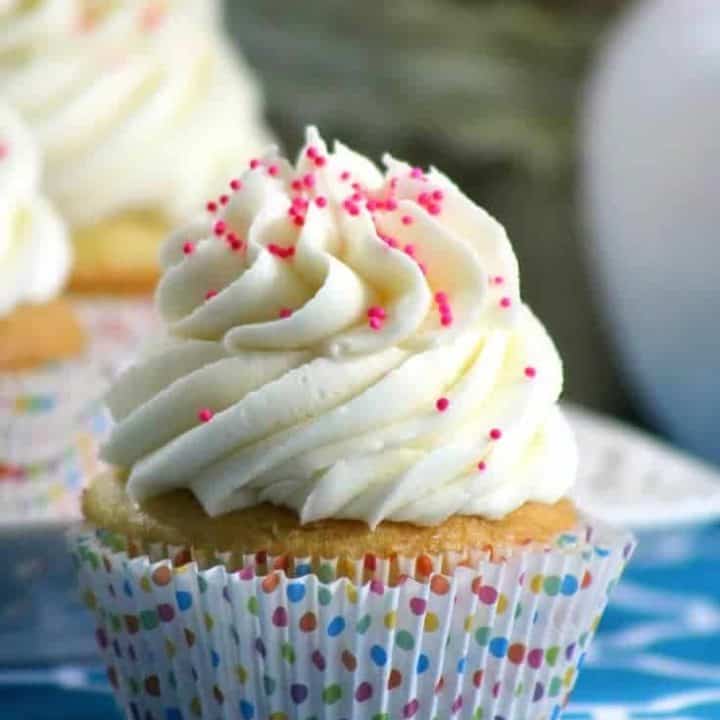 classic vanilla cupcake with vanilla frosting