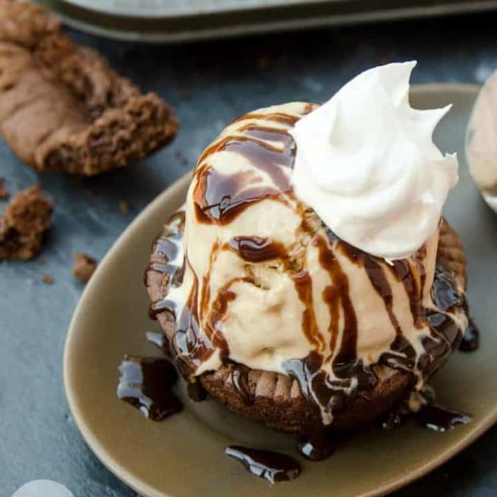 Chocolate Cake Cups made from muffin tins with Ice Cream