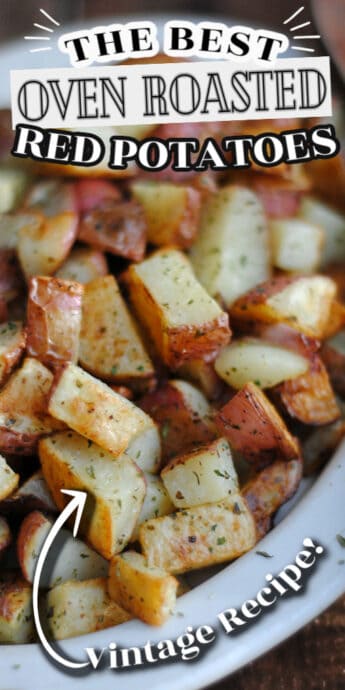 red potatoes in a slow cooker with text