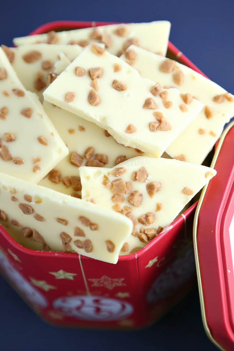 A box filled food, with Chocolate bark