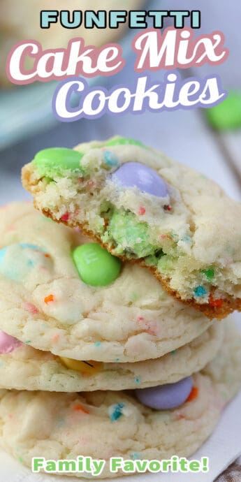 funfetti cake mix cookies with text
