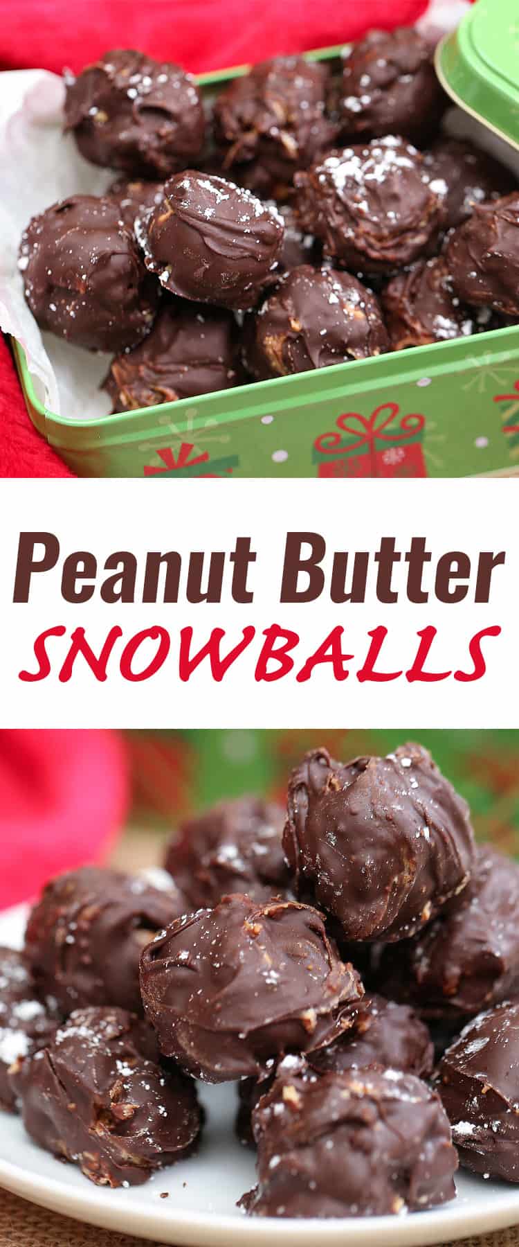 A close up of a peanut butter snowballs covered in chocolate