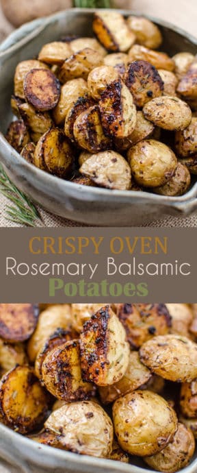 Crispy Oven Rosemary Balsamic Potatoes - slightly sweet from the caramelization on the bottoms with a savoury taste from the spices
