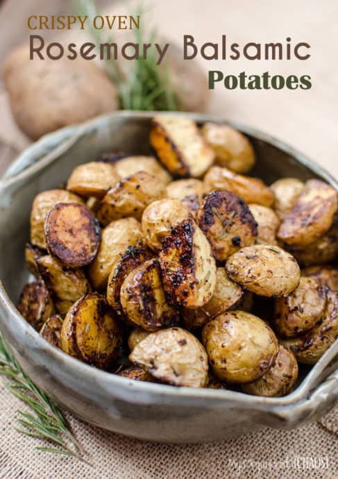 Crispy Oven Rosemary Balsamic Potatoes - slightly sweet from the caramelization on the bottoms with a savoury taste from the spices