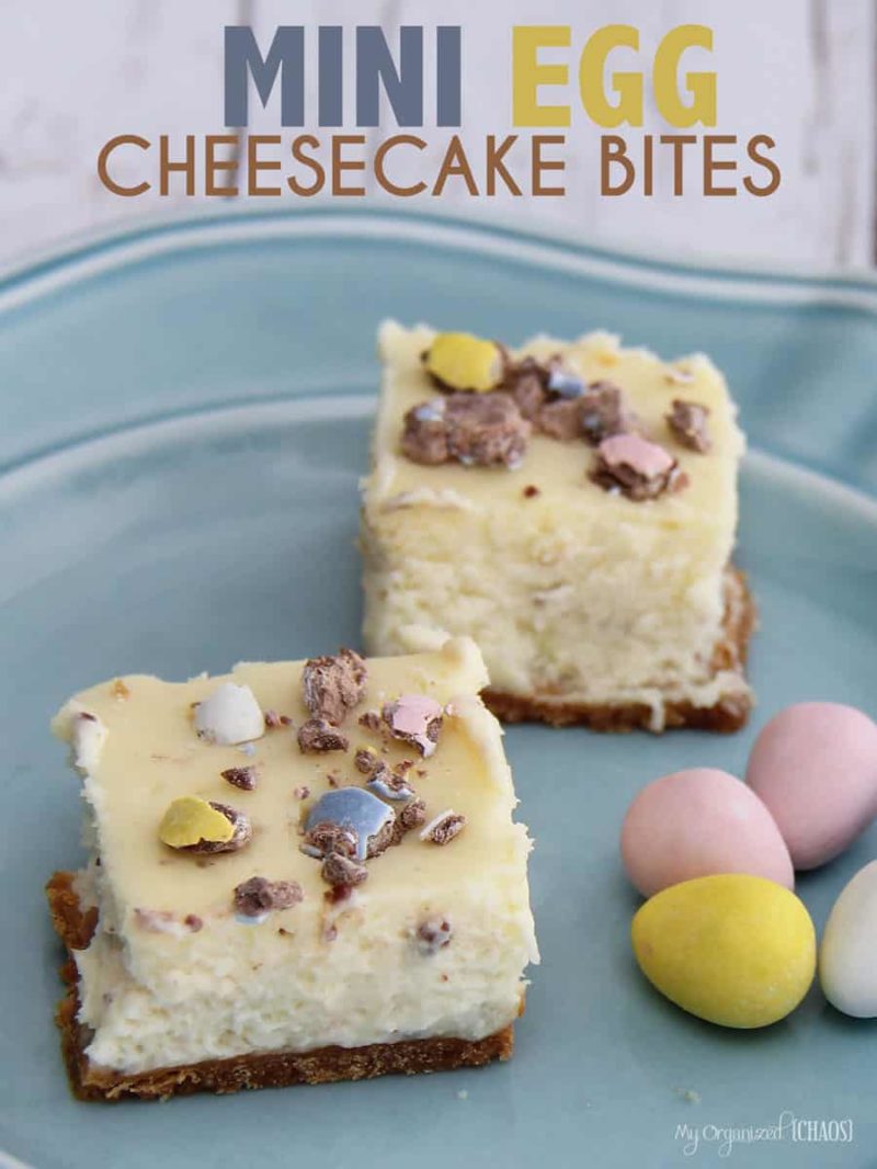 Mini Egg Cheesecake Bites are a perfect treat for Easter - the colours are fresh like spring, and the candy and vanilla cheesecake taste is amazing. #cheesecake #minieggs #easter #easterrecipes #dessertrecipes #springdessert