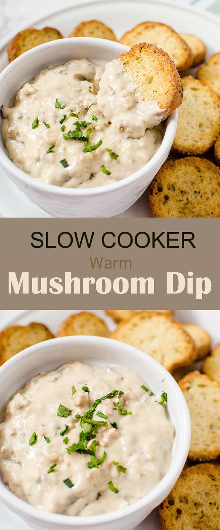 A bowl filled with different types of food on a plate, with Mushroom dip