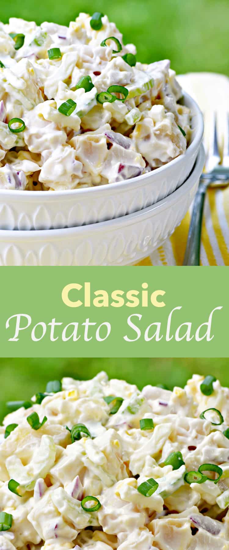 A close up of a bowl of salad, with Potato salad 