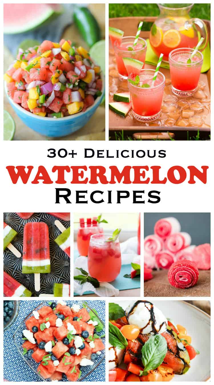 A bunch of different types of food, with Watermelon and Salad