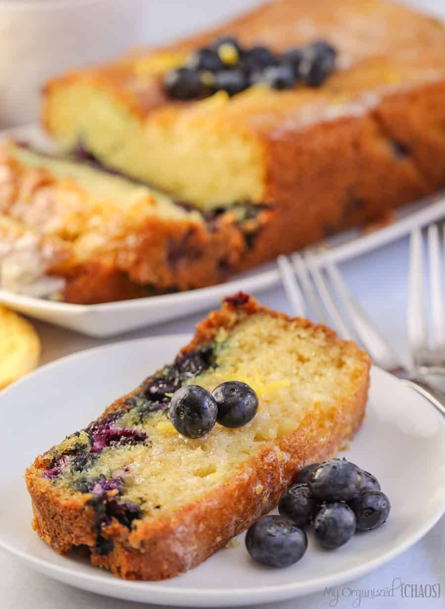 A close up of a plate of food, with Blueberry Cake