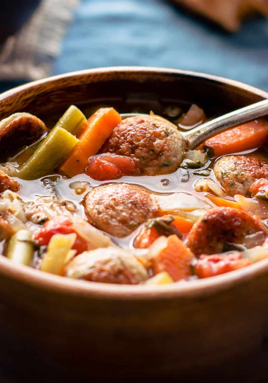 Delicious and healthy Tuscan Barley Soup - full of vegetables and low-fat turkey sausages, it's very easy to make and ready within 60 minutes.