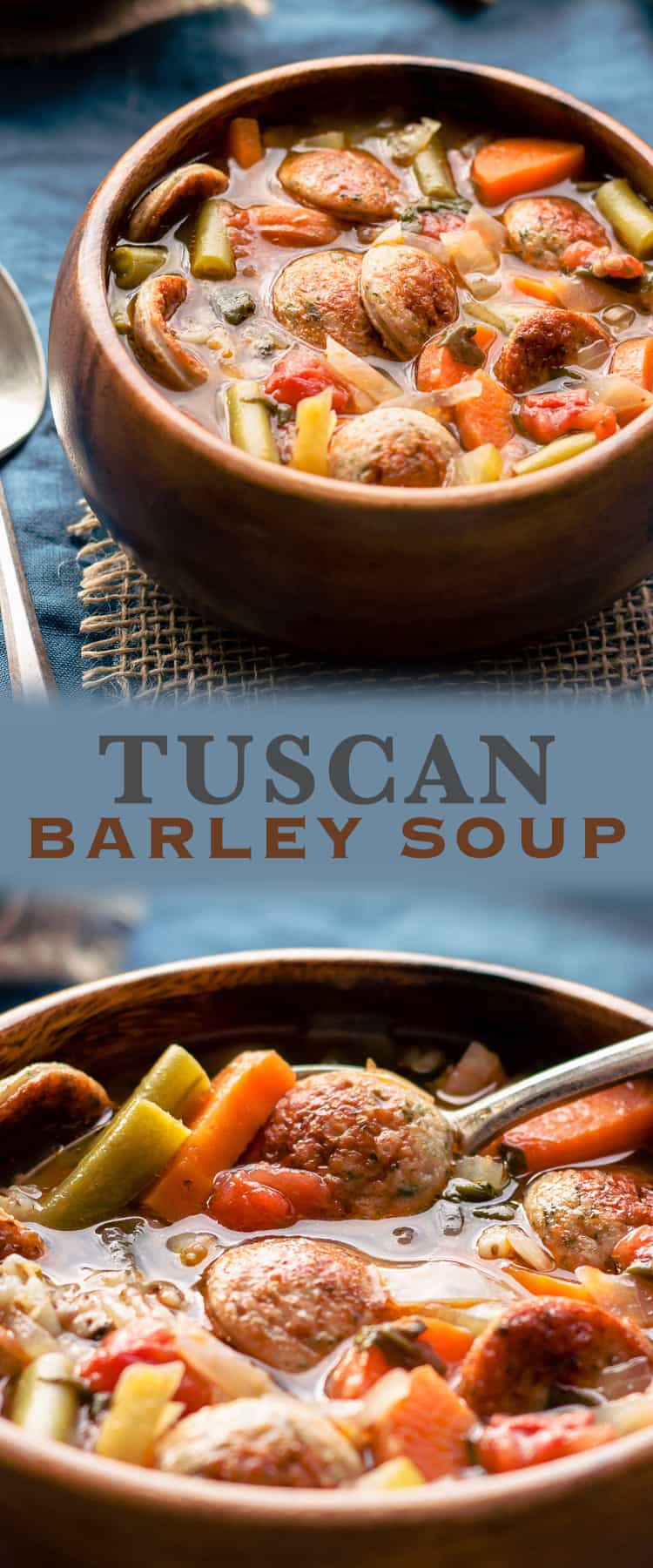 A bowl of food on a plate, with Barley soup
