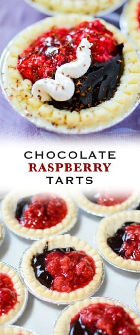 Chocolate Raspberry Tarts on a table