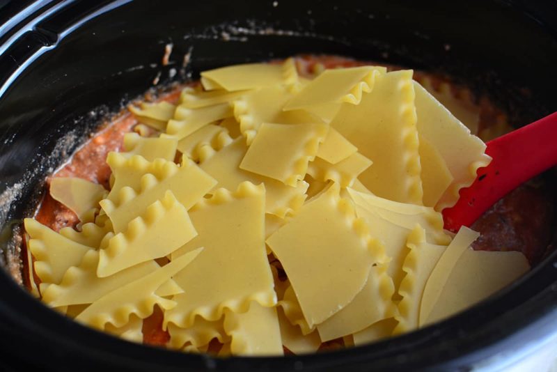 uncooked pasta in a slow cooker