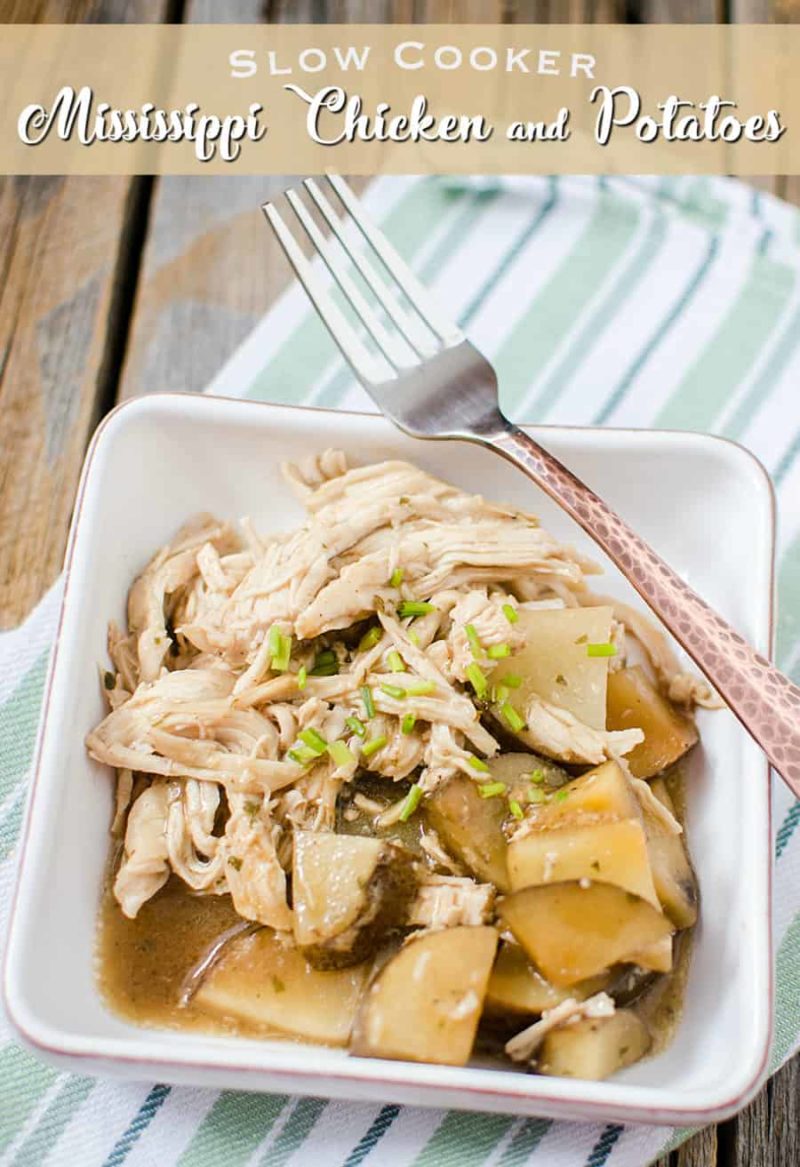 The star ingredients of this Slow Cooker Mississippi Chicken and Potatoes recipe is butter, ranch dressing mix and au jus - such a tasty flavour combination. I love it because it's a true delicious slow cooker meal.