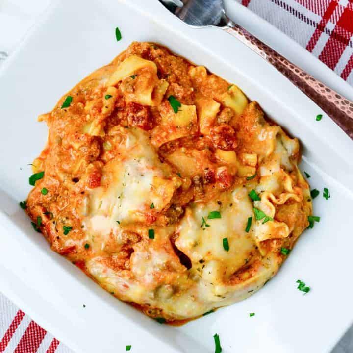 Slow Cooker Lasagna on white plate
