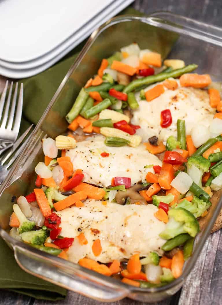 A dish is filled with food