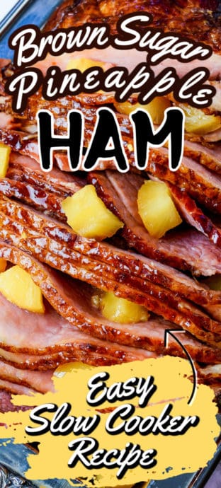 plated slow cooker ham with text
