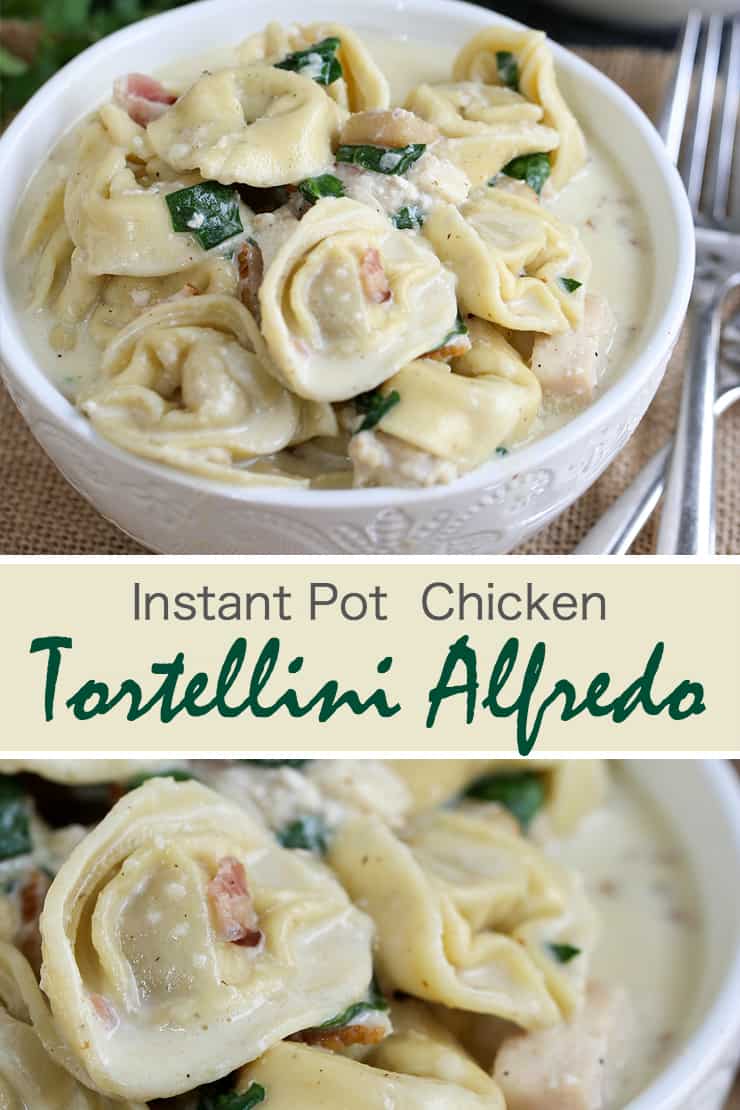 Instant Pot Tortellini Alfredo is a rich and delicious pasta recipe with bacon, chicken, spinach and a homemade Alfredo sauce. Kid-friendly and wonderful to use as leftovers, this dish is made in one pot which cuts down on prep and cook time, and makes cleanup a breeze! 
