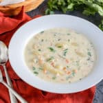 A bowl of soup, with Chicken and Gnocchi