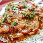 A plate of food, with Pulled pork