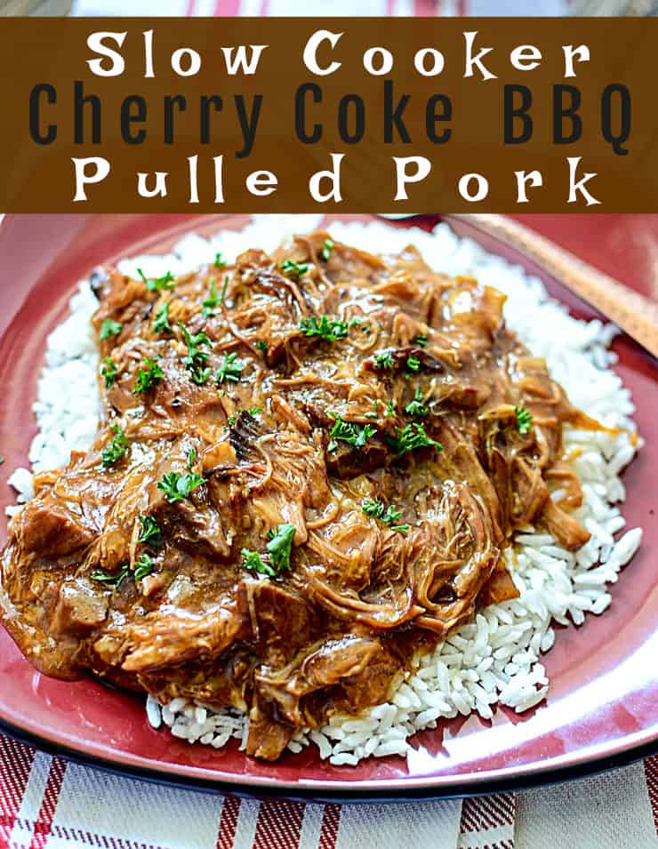 Slow Cooker Cherry Coke BBQ Pulled Pork on rice