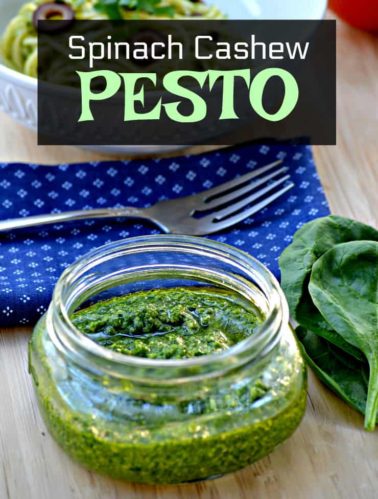 A close up of food on a table, with Pesto and Spinach