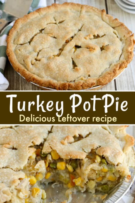 A plate of food, with Turkey Pie