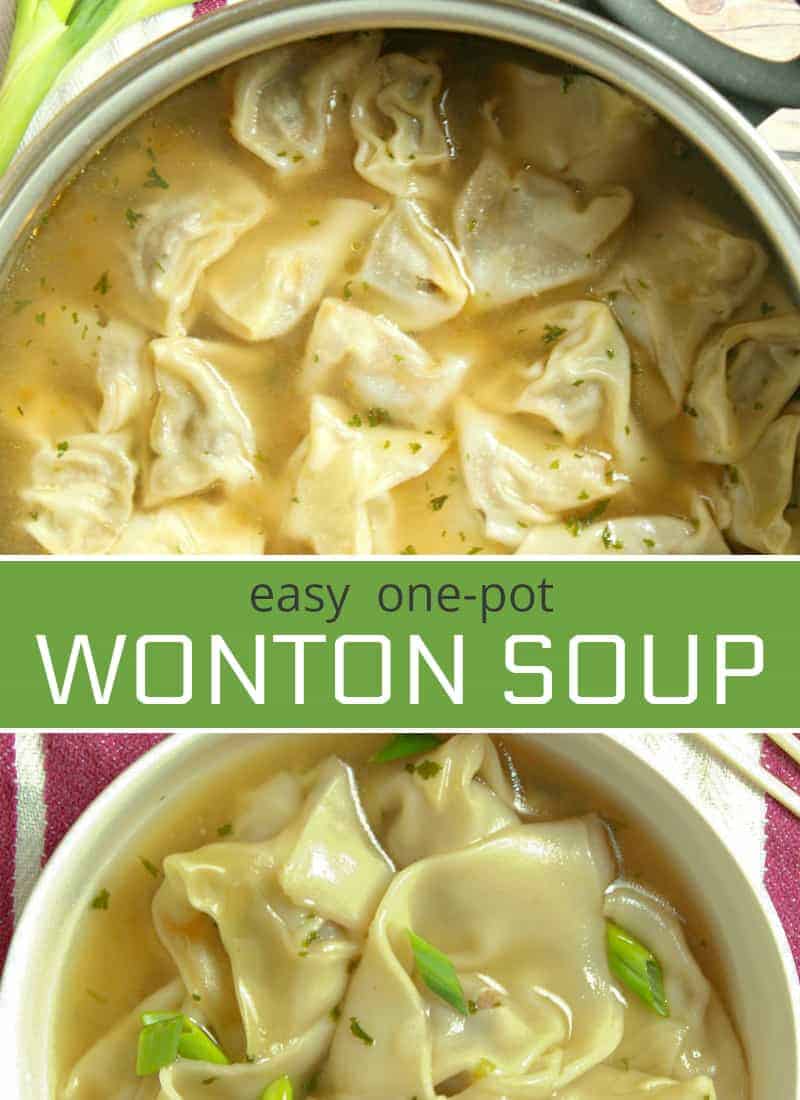 A bowl of soup and a spoon, with Wonton soup