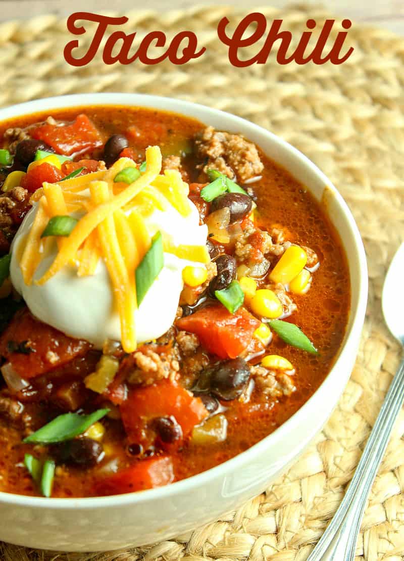 A bowl of food, with Taco Chili