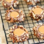 A close up of food on a rack, with turtle Cookie