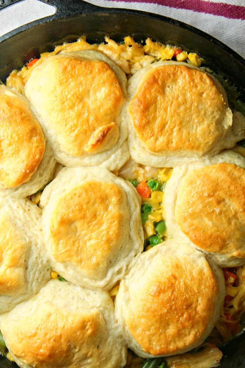 A pan filled with food, with Pot pie