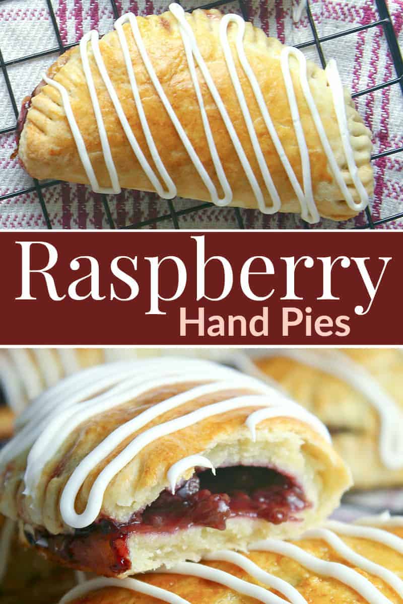 A close up of a raspberry hand pie with text