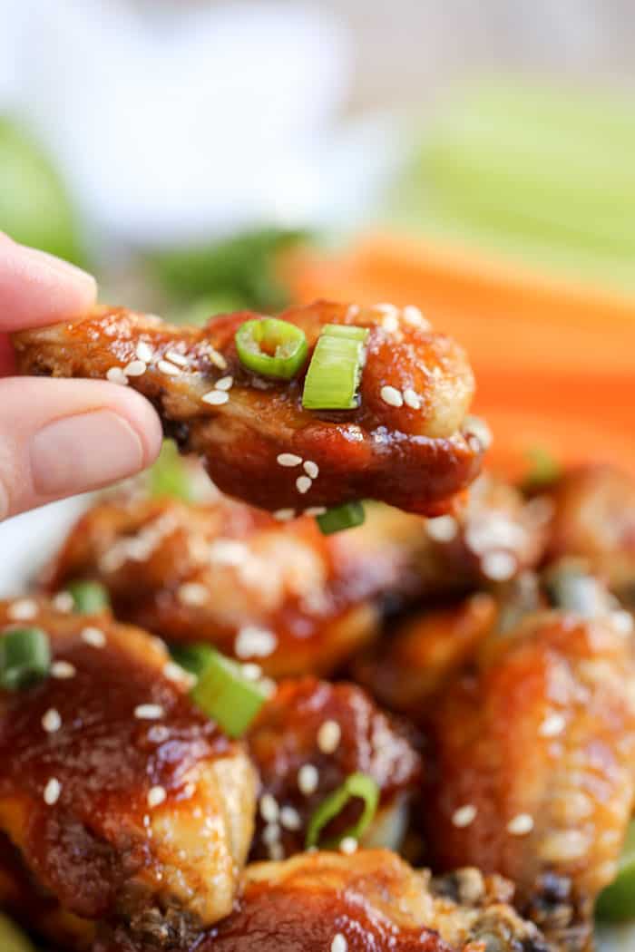 A close up of  Sriracha Chicken Wings