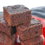 A piece of chocolate brownies on a table