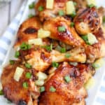 A close up of a plate of food, with Chicken and Pineapple